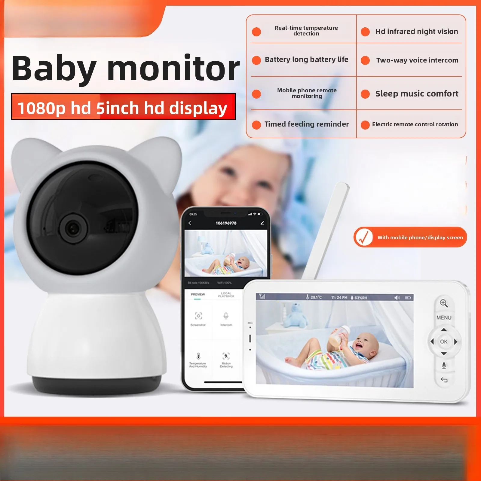 Monitor Monitor Cámara Intercomunicador inalámbrico Monitor Monitoreo de teléfono móvil Cuidado de personas mayores