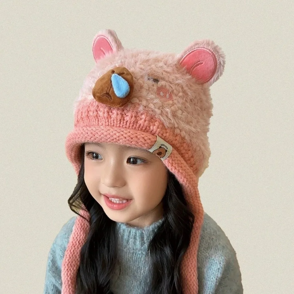 

Warm Toddler's Knitted Hat Thickened Soft Baby Ear Protection Cap Windproof Breathable Capybara Beanie Caps Cold Weather Wear
