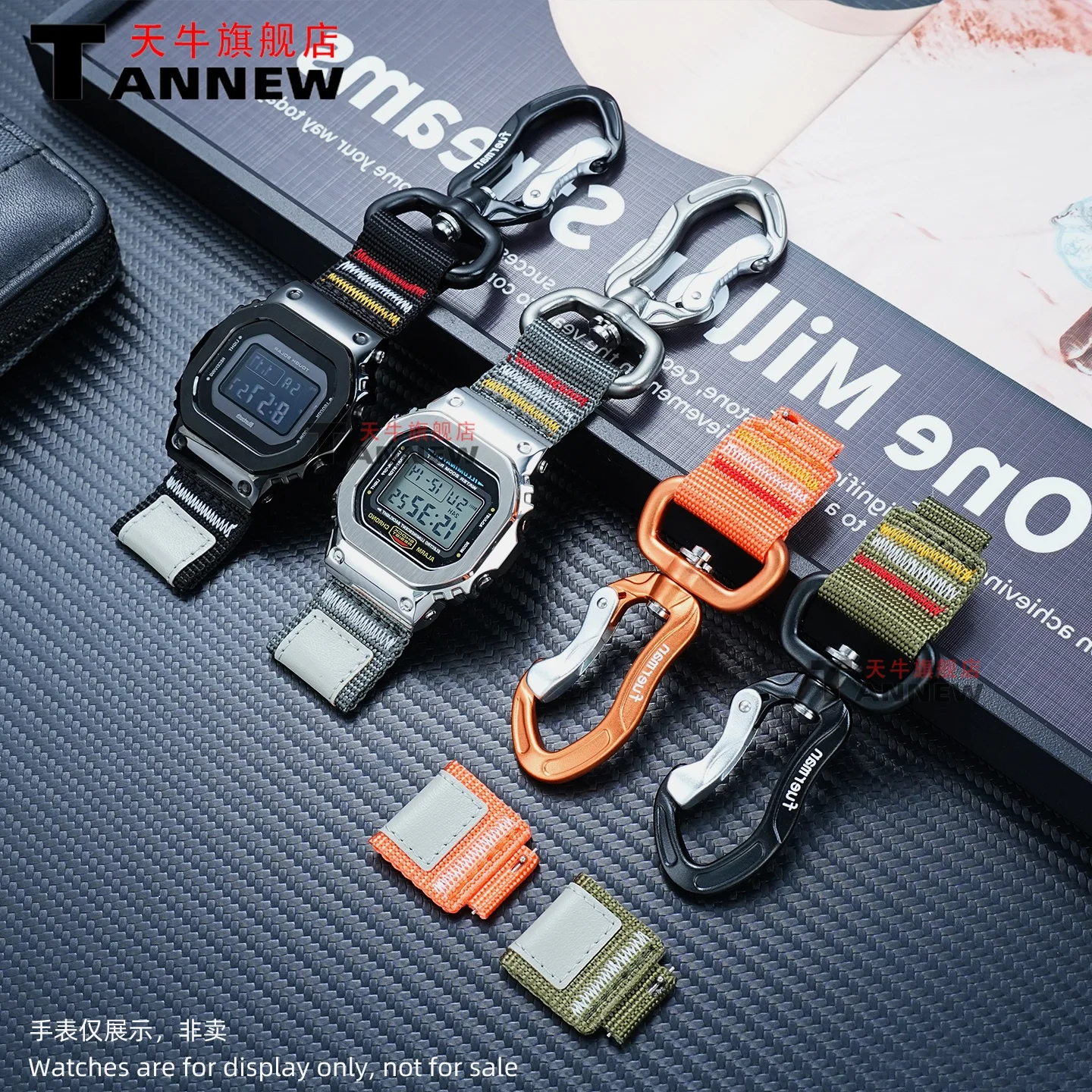 Convert Wrist Watch to Clip Watch For Casio Quick Release Nylon Strap with Carabiner Key Holder & Bag Clip Multi-Function Band