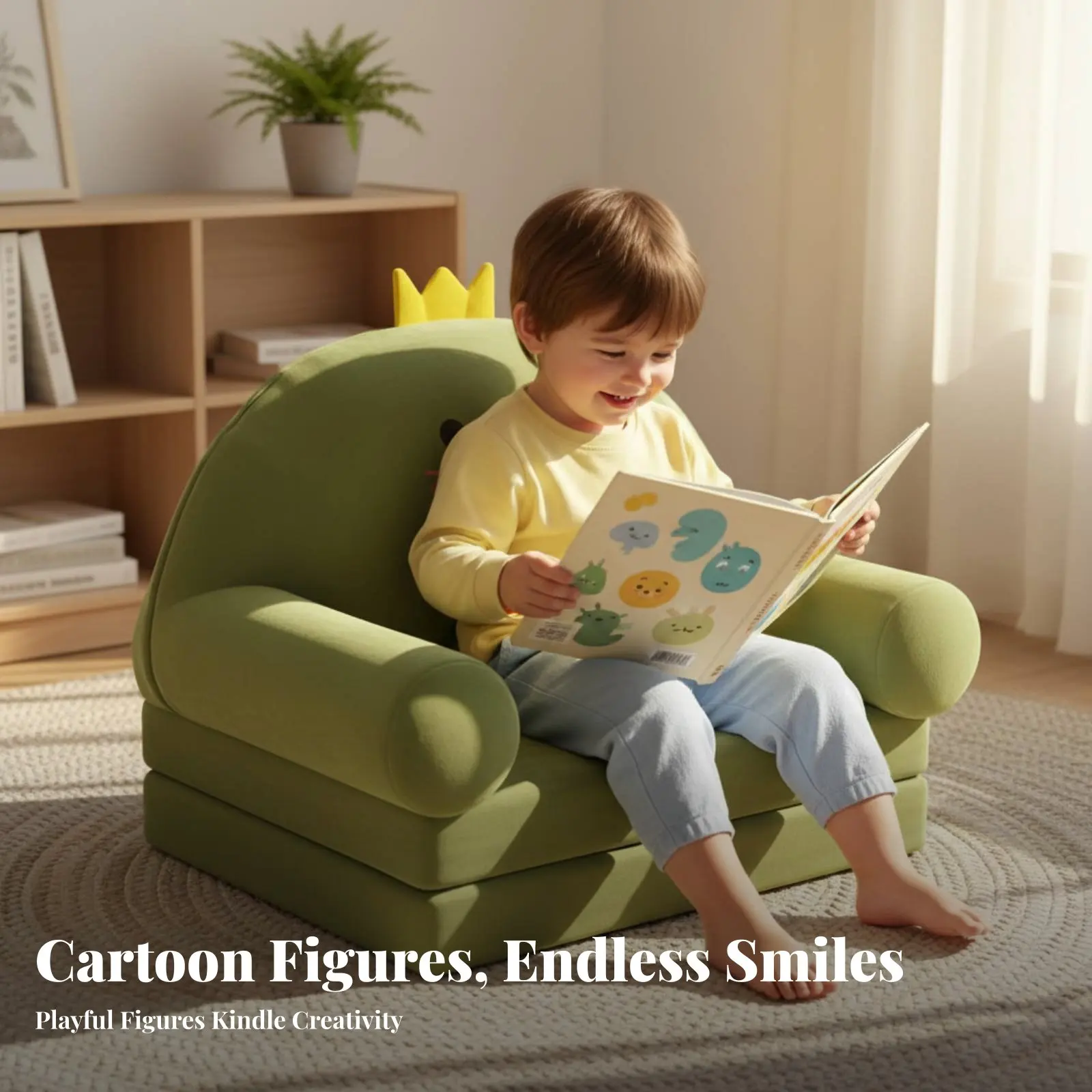変形可能なフリップオープンソファ-2-in-1デザイン-変形可能なキャラクターラウンジャー-柔らかく快適な生き物型子供用幼児向け