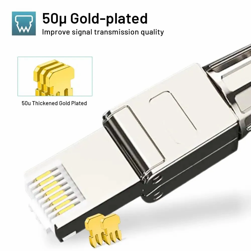 WoeoW 6PCS RJ45 Cat6A Cat7 Cat8 Connectors Tool-Free Reusable Shielded Ethernet Termination Plugs for 23AWG SFTP UTP Cable