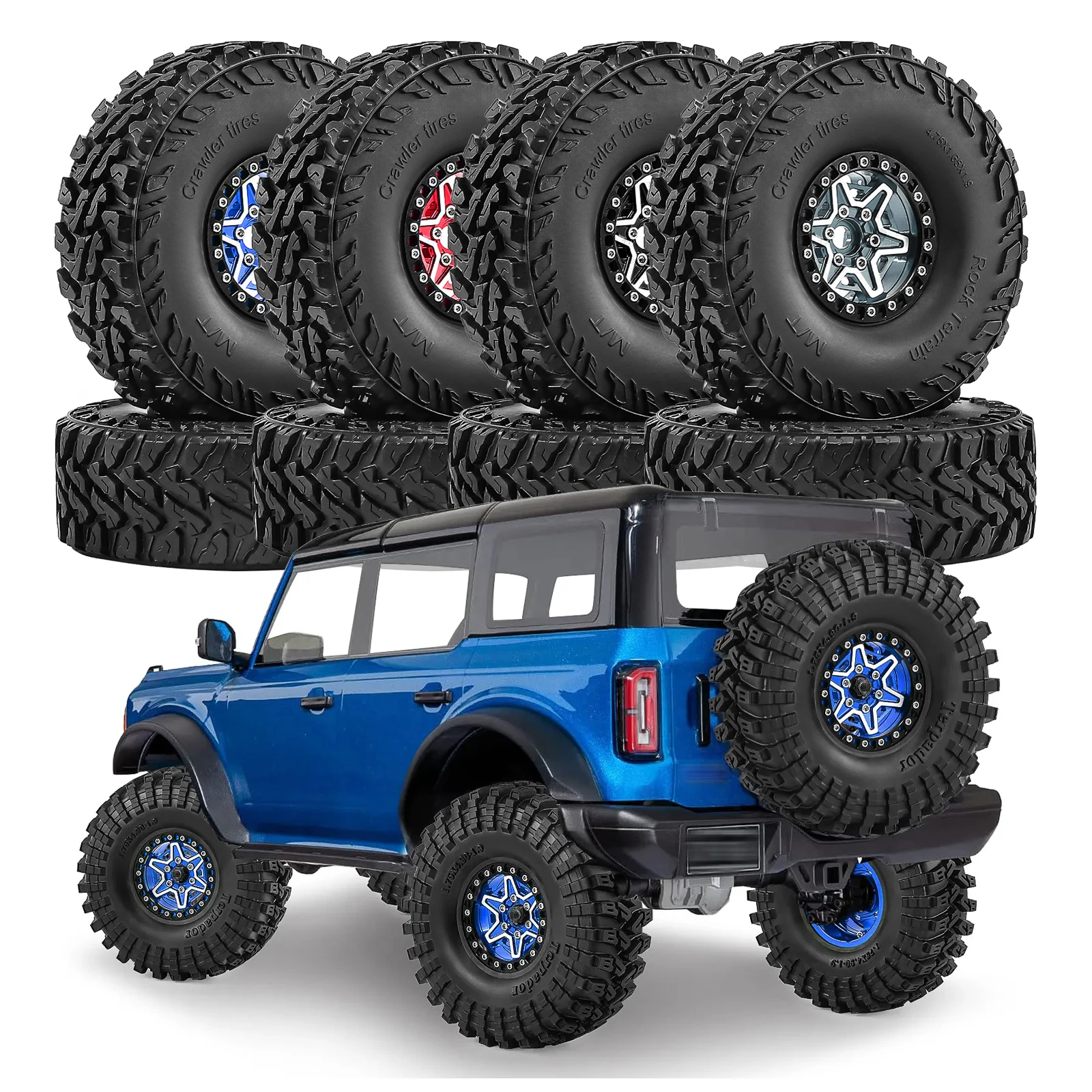 

Металлические диски Beadlock 1.9 дюйма с резиновыми шинами для радиоуправляемых краулеров 1/10 Axial SCX10 SCX10 II SCX10 III Gen7/8 D90 VS4-10 TRX4 TRX6