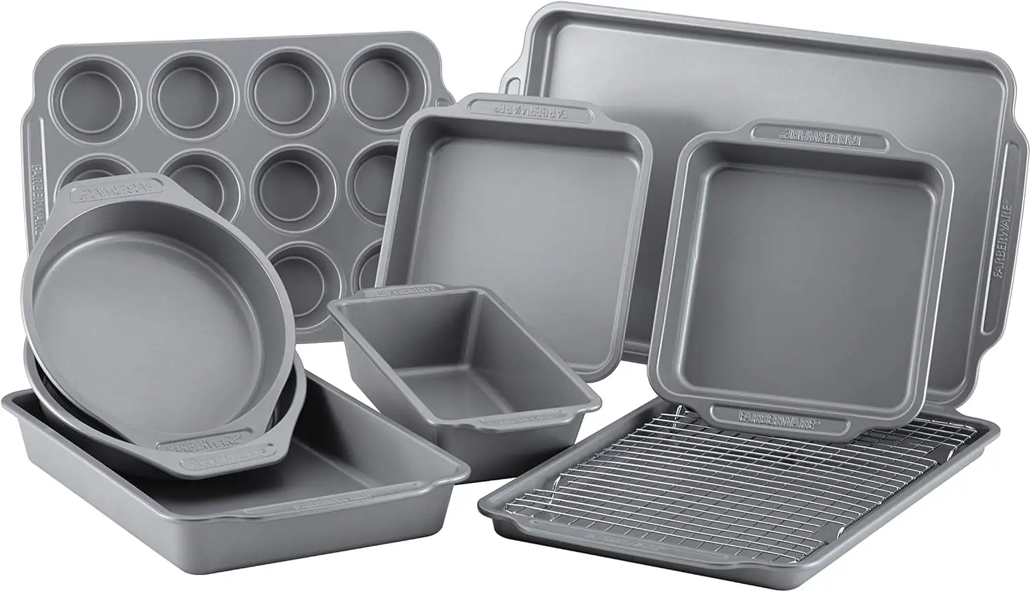 Nonstick Steel Bakeware Set with Cooling Rack, Baking Pan and Cookie Sheet Set with Nonstick Bread Pan