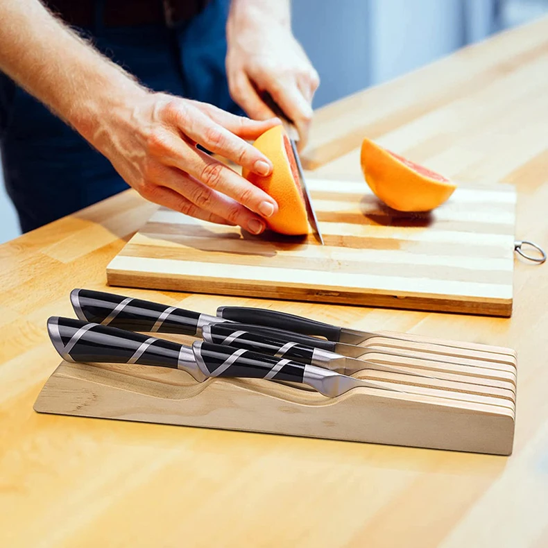 New in-drawer Knife Tray Wood Knife Organizer Kitchen Drawer Cutlery Storage Tableware Container Western Knife Tray Organizer