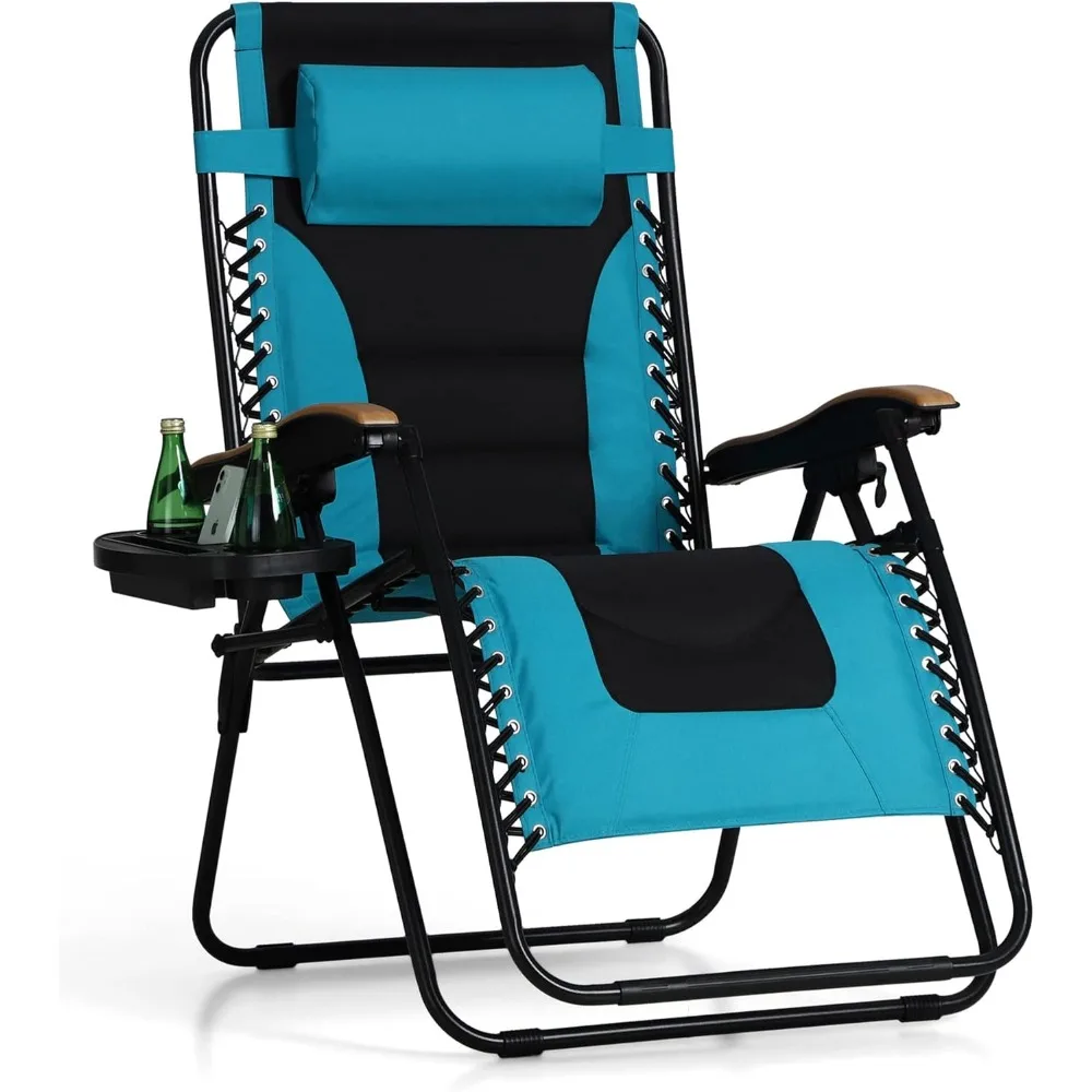 

Oversized Upholstered Zero-gravity Chair, Foldable Patio Lounger, 30-inch Wide Seat Gravity Lounger with Cup Holder