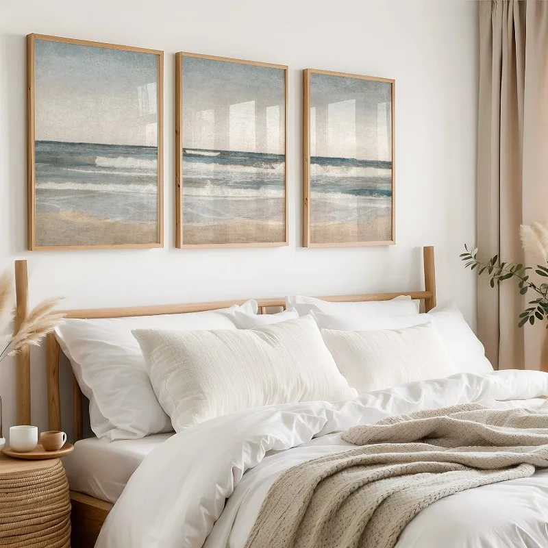 3pcs Minimalist Coastal Canvas Wall Art, Beach Dune Landscape Painting, Seaside Print, Beach House Decor for Living Room Bedroom