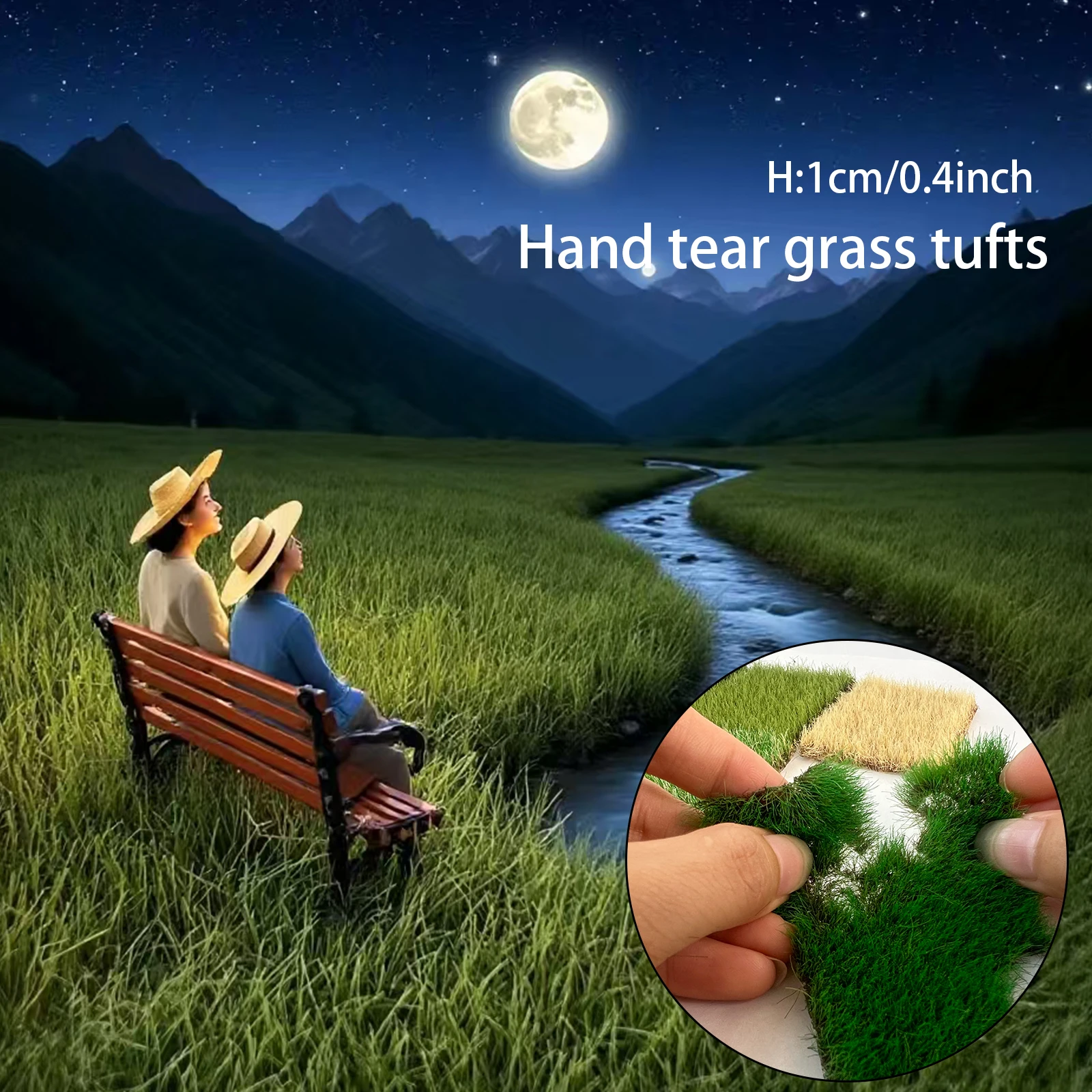 1cm Irregular Hand-Tear Faux Moss Grass Clusters for 3D Modeling Realistic Terrain Diorama Train Layouts