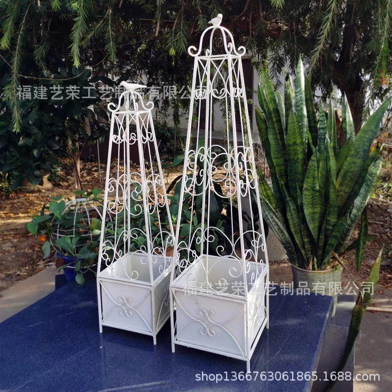 Two horticultural potted flower stands with conical flower stands