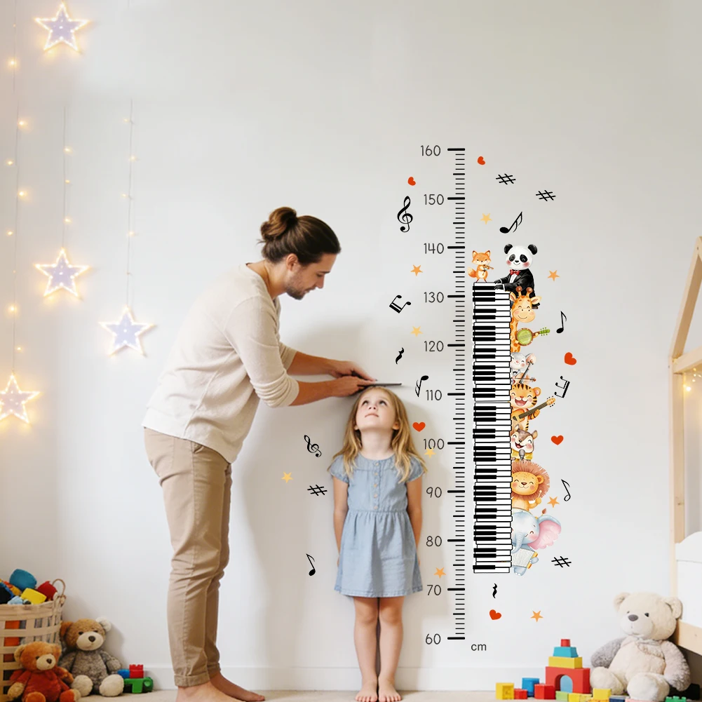 Cartoon Animal Music Piano Kids Height Chart Wall Sticker Removable Nursery Room Decor Decal