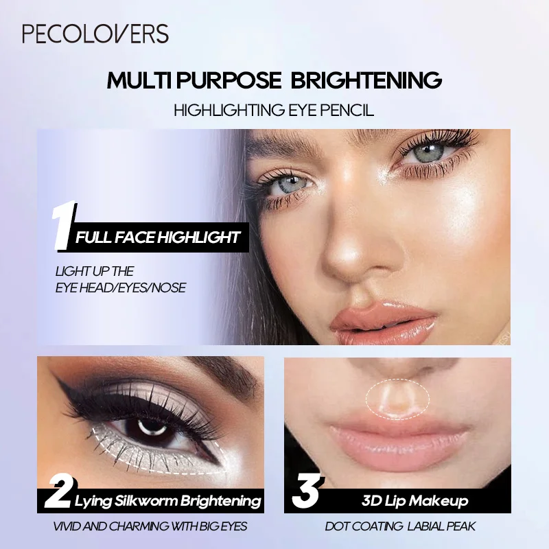 光沢のあるシルクワームハイライターペン、長持ちするペン、防水、滑らか、マットパールセント、ホワイト、シルバーアイライナー、アイシャドウスティック