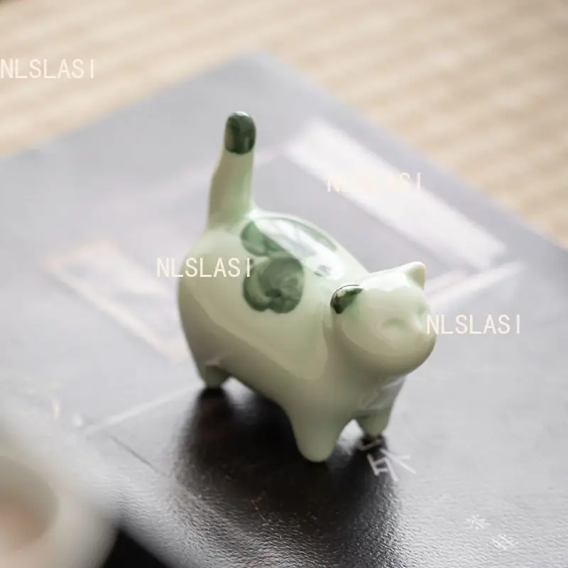 1pcs Small Ceramic Cat Handmade Tea Pet Decoration Toy Kung Fu Teaset Ceremony Tea Ornament Figure Kitty Tea Pet Teaware view 4