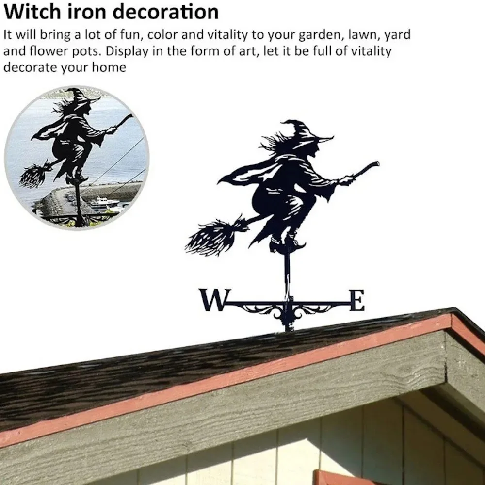 Magic Broom Witch Weather Vane Standing Wind Vanes Cottage Weather Vane Decor Roof For Outdoors Deco Yard Shed Home Fence Post