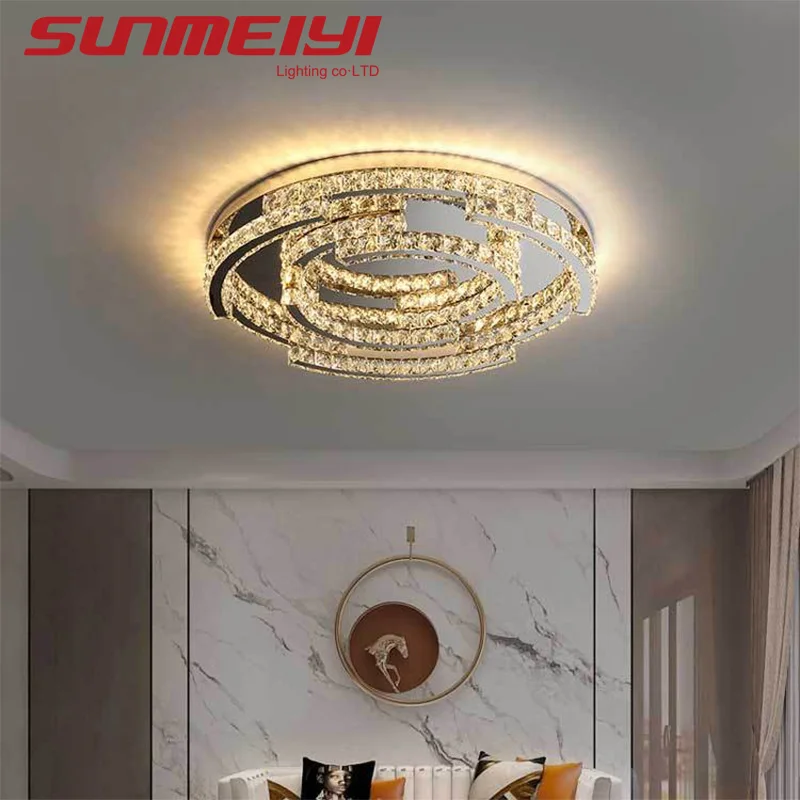 

Italian Light Luxury Crystal Ceiling Lamp Master Bedroom Room Lamp Postmodern Simple Study Stainless Steel Minimalist Lamp