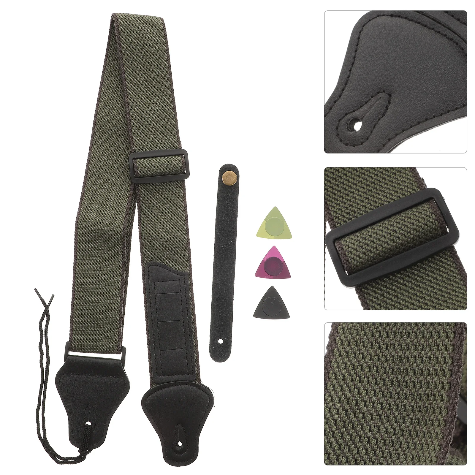 

Guitar Strap Set Embroidered Shoulder Straps Accessories Girls Cotton Neck and Picks Adjustable Belt