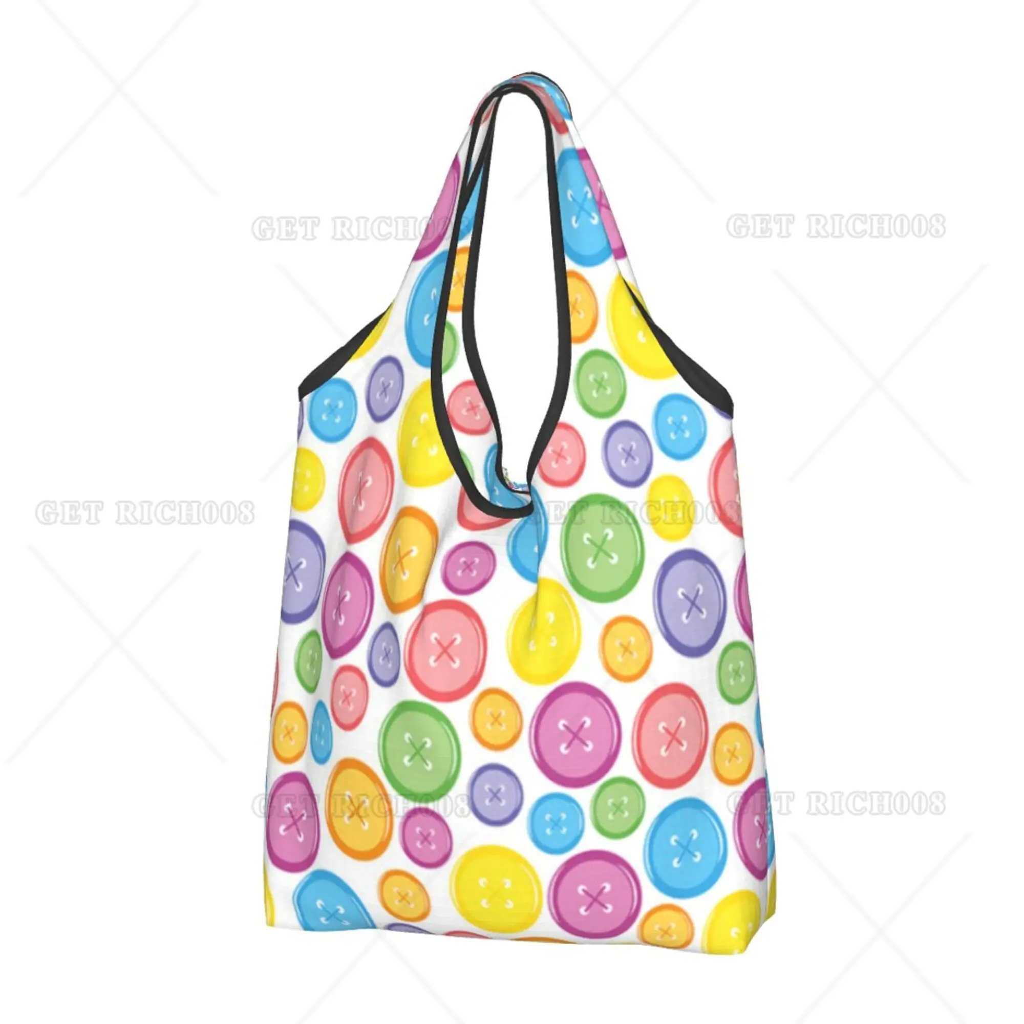 

Colorful Button Pattern Shopping Bag Folding Tote Bag Grocery Bags Reusable Bag for Women Cute Supermarket Bag No Zipper