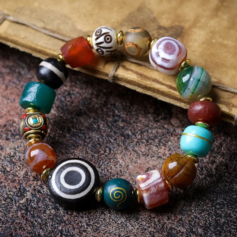 

2025 New Plate Eye Tibetan Multi Gem Bracelets Ethnic Style Retro Tibetan Beach Bracelets for Women Men Amulet Jewelry Bracelets