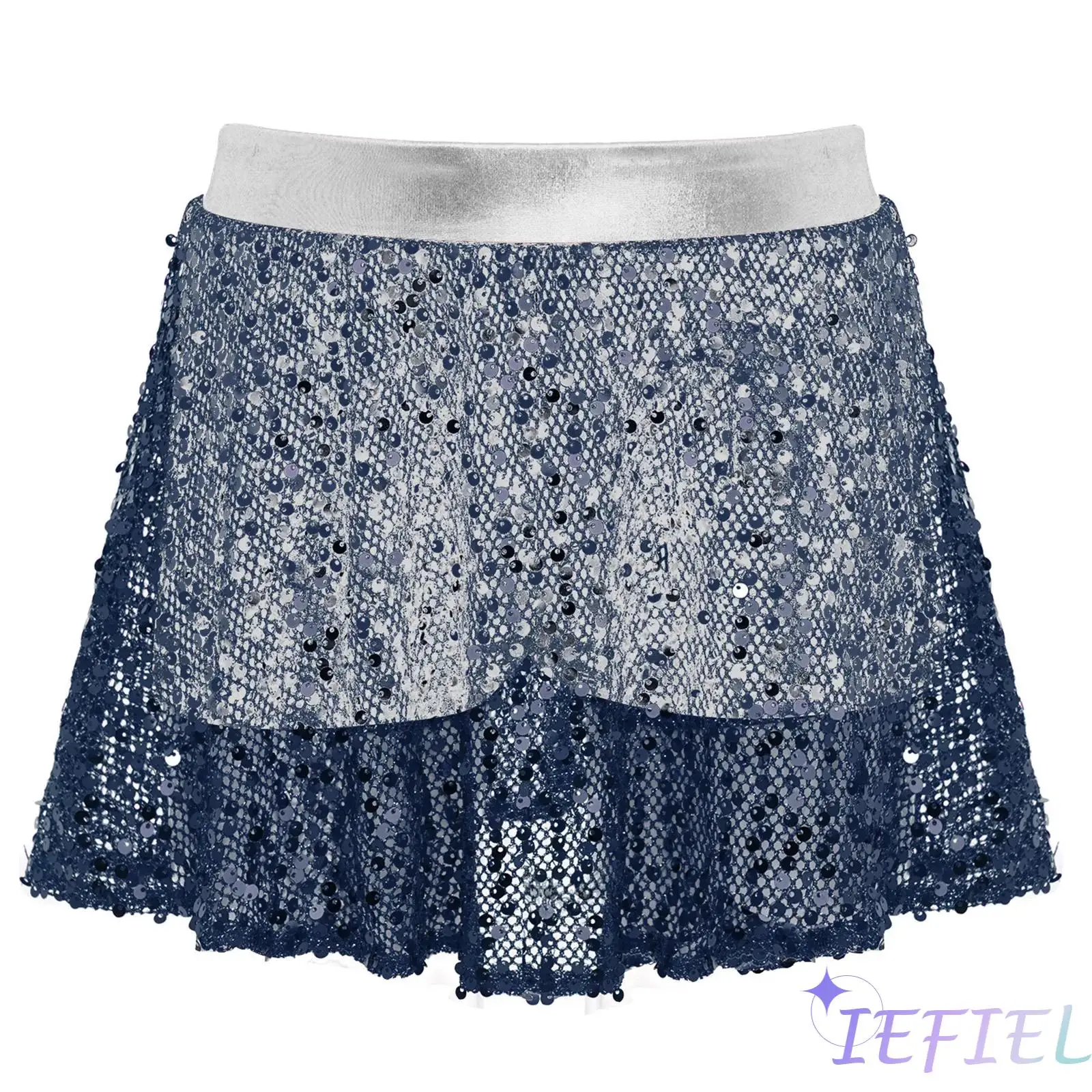 

Kids Girls Jazz Ballet Dance Skirt Sparkling Sequins Skirt with Built-in Elastic Waistband Metallic Shorts Jazz Dance Wear