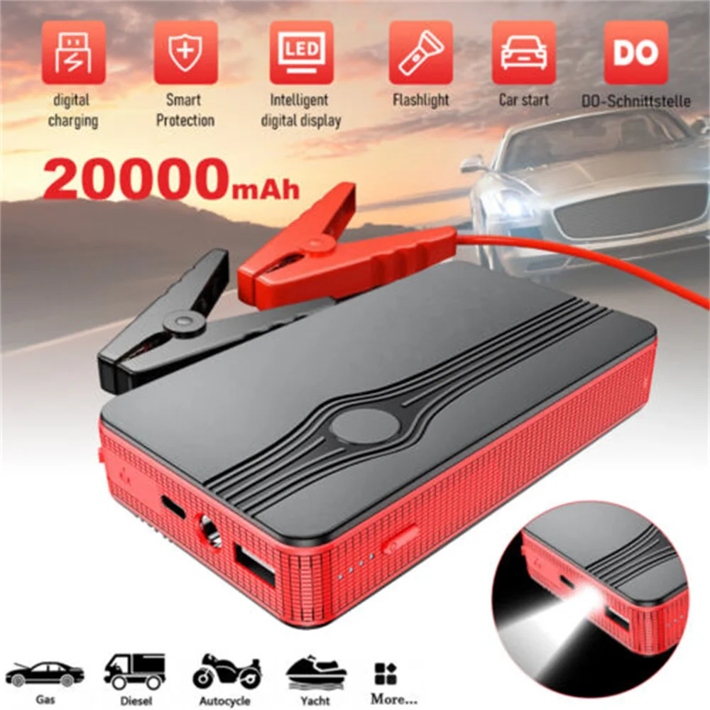 Avviatore di emergenza per auto 600A strumento di avviamento della batteria per auto 12V caricabatteria Boost Power Bank 20000mAh dispositivo di