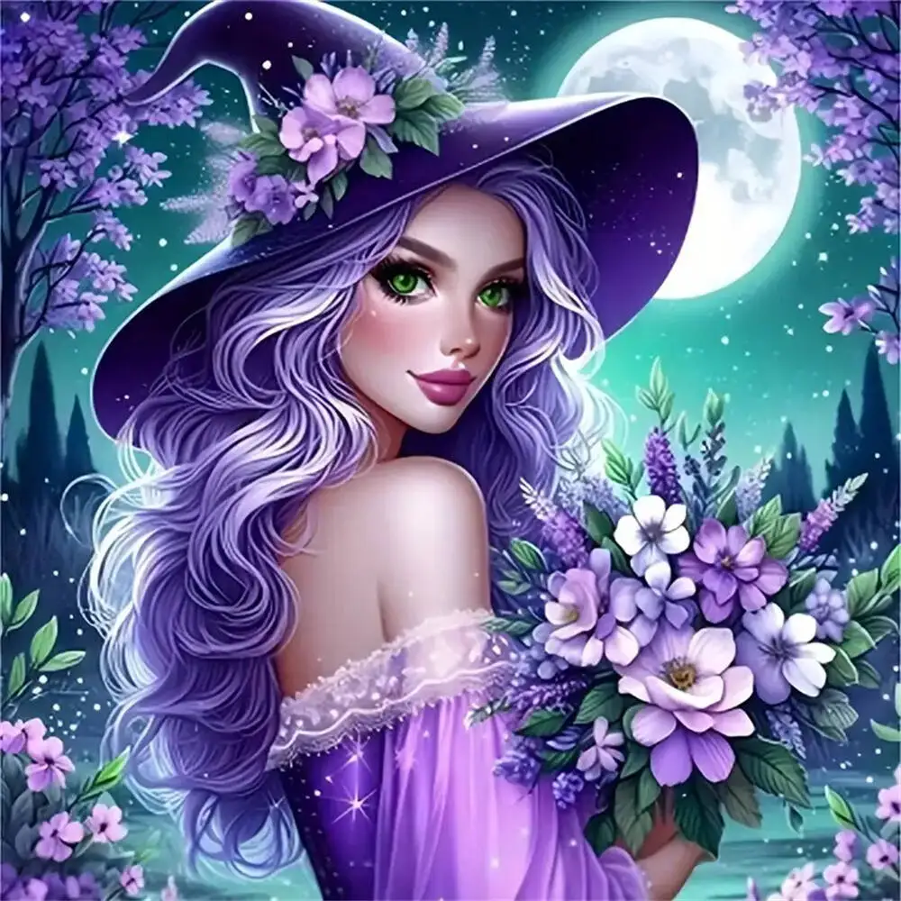Volle Runde Diamant Mosaik Frau Porträt DIY Bild Strass Blume Malerei Cartoon Stickerei Mond Wand Kunst