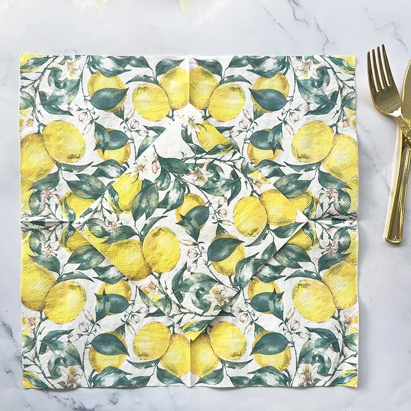 20pcs 33cm 2Layer New Lemon Flower Printed Napkins Party Creative Decorative Paper Picnic Mat DIY Decoupage Paper