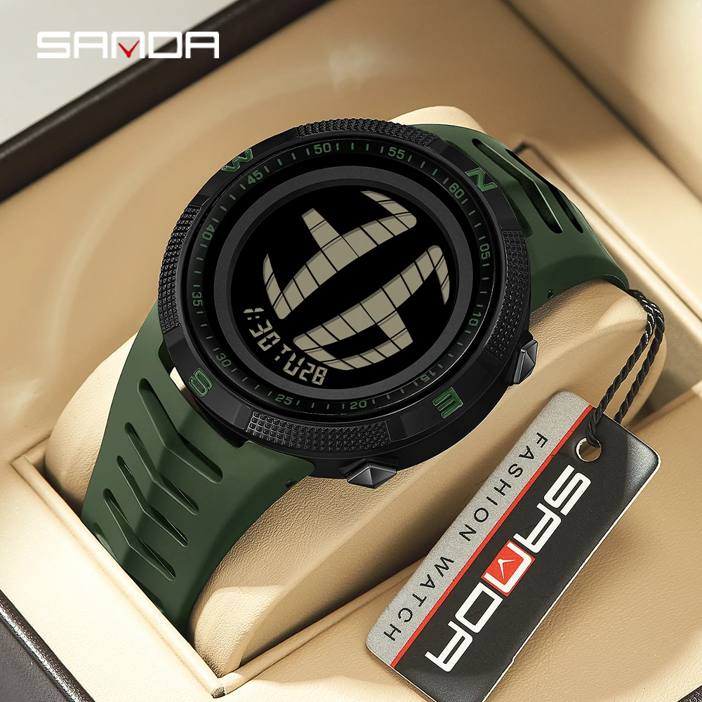 SANDA 6214 Relógio Eletrônico Masculino Multi funcional Resistente ao Choque e À Prova D 'Água Militar Display LED Relógio Relógio Digital