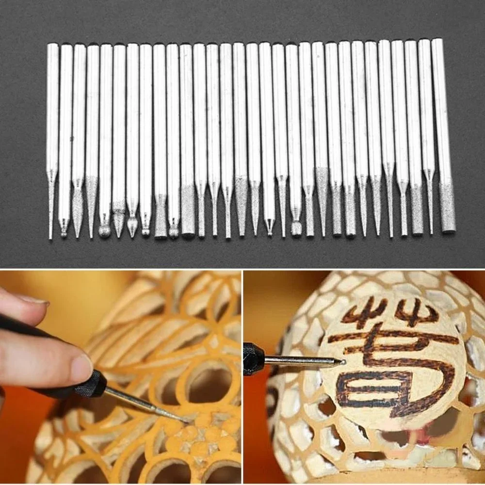 Diamond Dremel Carving Bits Set of 30 PCS, Wood Stone Bone Engraving Burr Bit Accessories Tools Rotary Drill Tip Replacement Kit