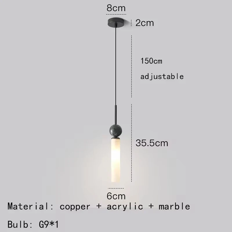 Natural Marble Pendant Light Copper Adjustable Hanging Cord Chandelier G9 For Dining Room Bedside Kitchen Foyer Lighting Fixture