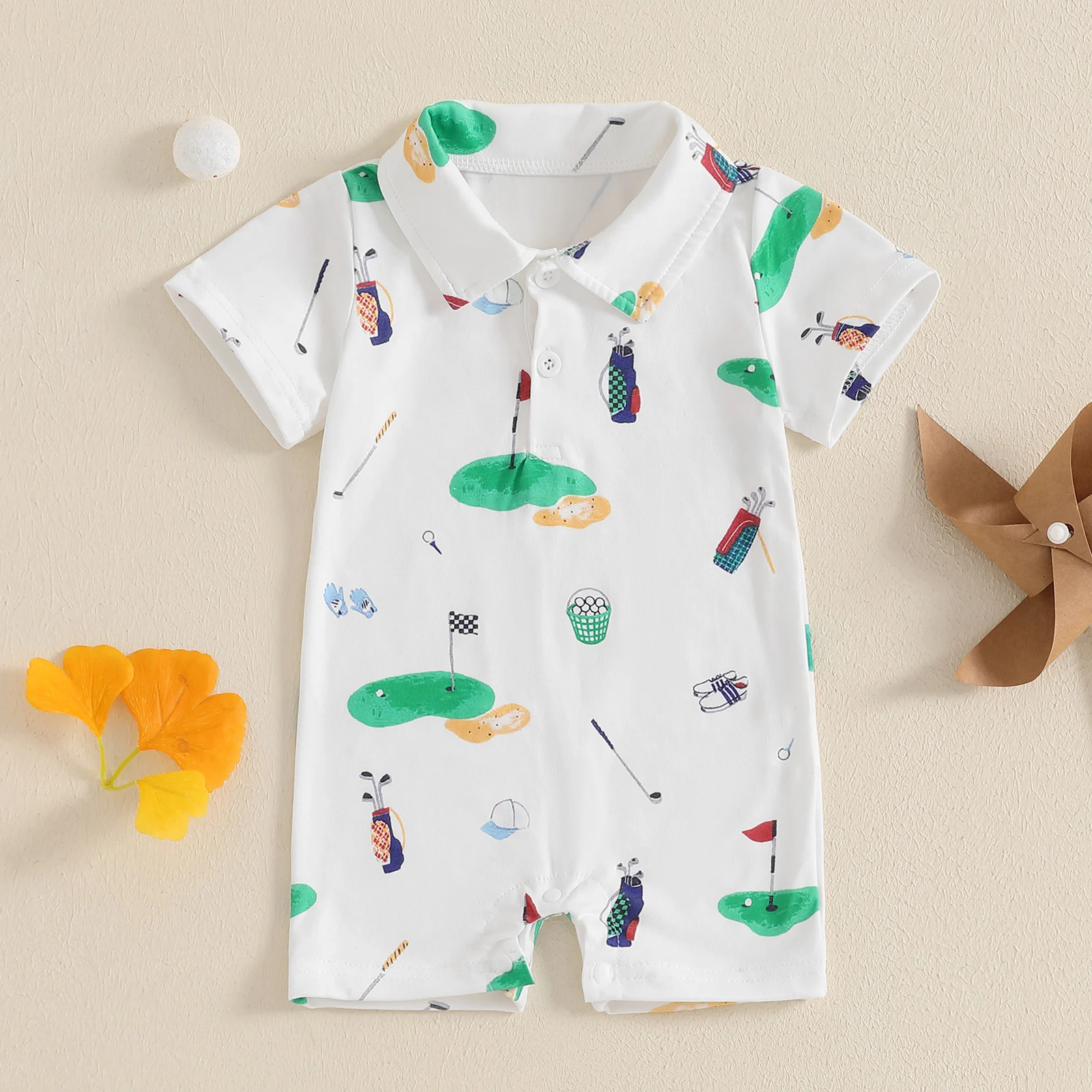 Cute Baby Boy Girl Golf Romper Half Button-up Lapel Neck Short Sleeve Bodysuit Summer Boys Jumpsuits Sunsuits Clothes