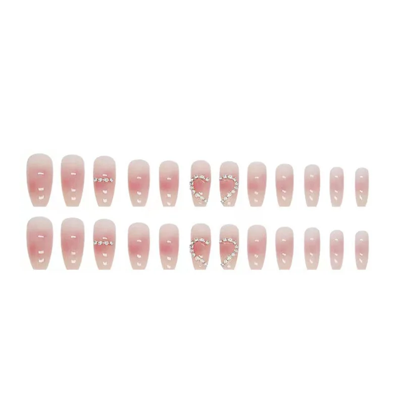 24 pz/set Diamond and Love Full Cover unghie finte artificiali senza cuciture rimovibili unghie finte Capsule Fashion Pink Gradient Art Nail