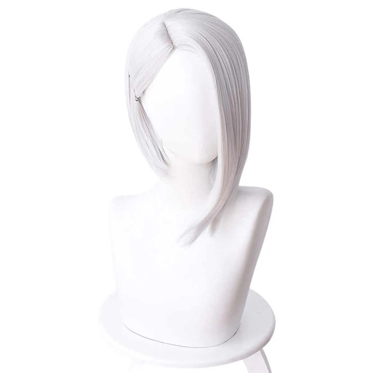 วิกผมสังเคราะห์ทนความร้อนสีเงินสั้นตรงสำหรับคอสเพลย์แอช แอช จากเกม Overwatch สำหรับผู้หญิงในวันฮาโลวีน