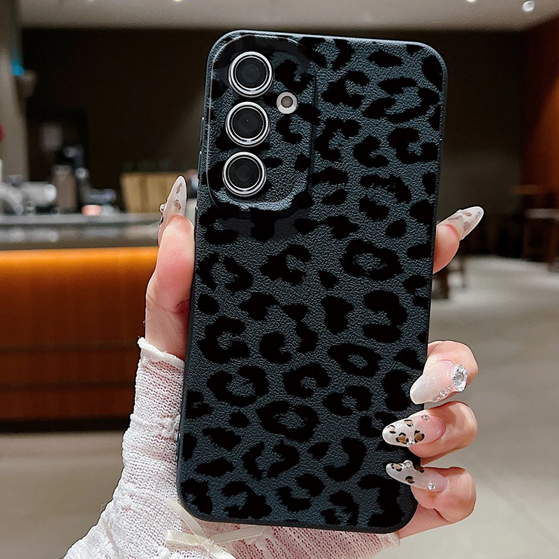 

Черный чехол с леопардовым принтом для Samsung Galaxy A56 A55 A54 5G A36 A35 A34 A26 A25 A16 A15 S21 FE S22 S23 Plus S24 S25 Ultra Capa