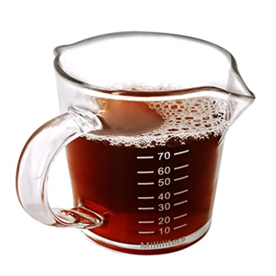 

Espresso Measuring Cup 2.5oz Double Spouts Clear Glass Heat Resistant Milk Cup with Handle for Milk Espresso Tea Coffee