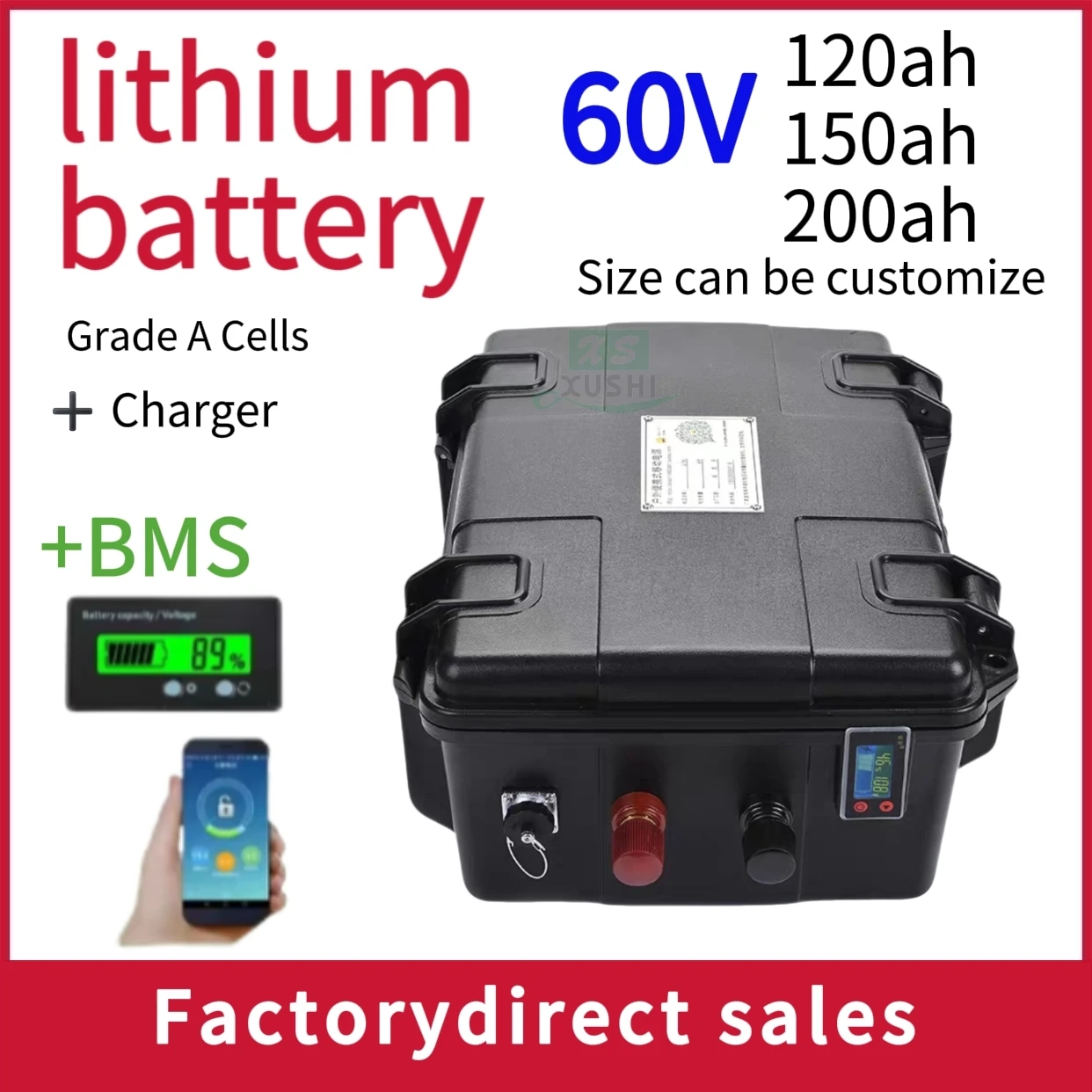 

waterproof lithium battery 60V 150AH li ion battery With BMS for 6000W scooter AGV demo Go Cart bike +10A charger