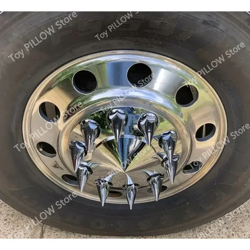 Chrome ABS 33 mm Thread-On Spiked Axle Cover Combo Kit with Removable Hub Caps and Lug Nut Covers for Semi Truck