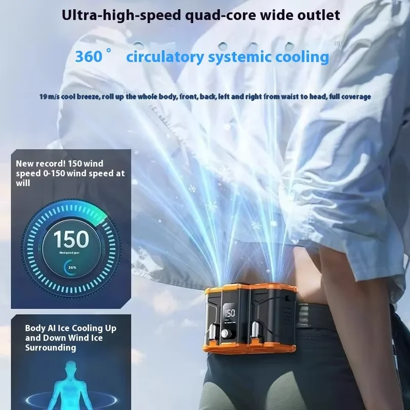 2024 New Portable Waist Fan Dual Air Outlet Detachable Battery Clip On High-temperature Outdoor Exercise Gift