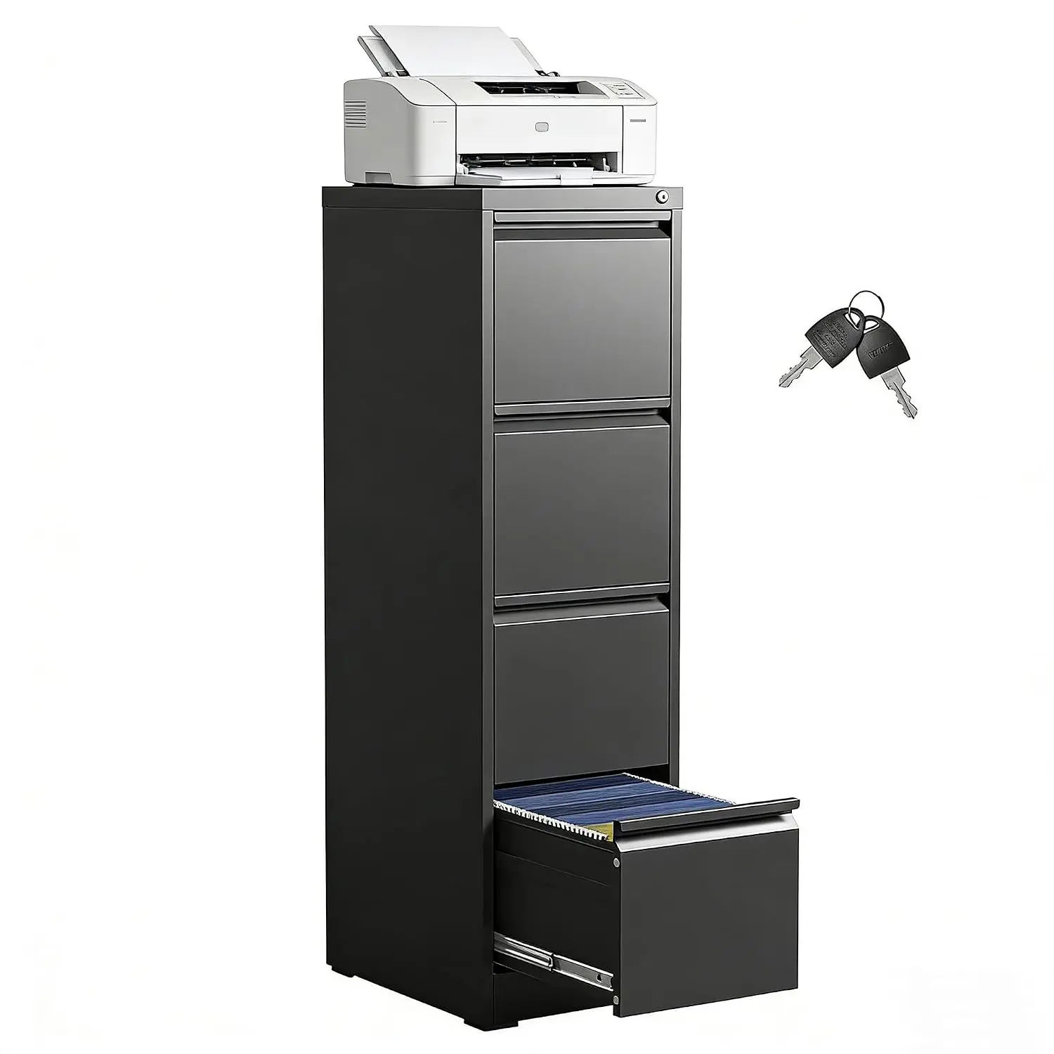 4-Drawer Metal File Cabinet with Lock, Vertical Steel Office Storage for Letter Legal A4 Files, Easy Assembly, Customized