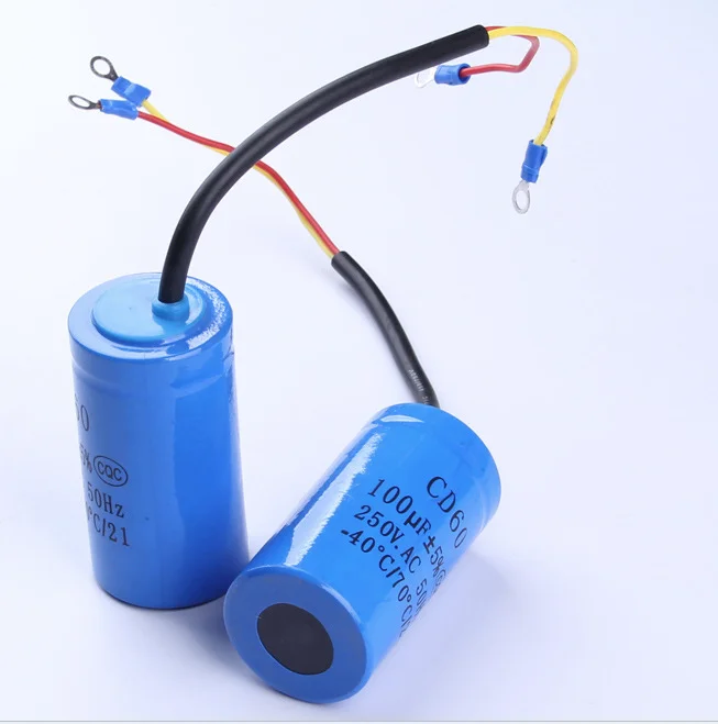 

CD60 100UF 250V AC Starting Capacitor For Heavy Duty Electric Motor Air Compressor Red Yellow Two Wires