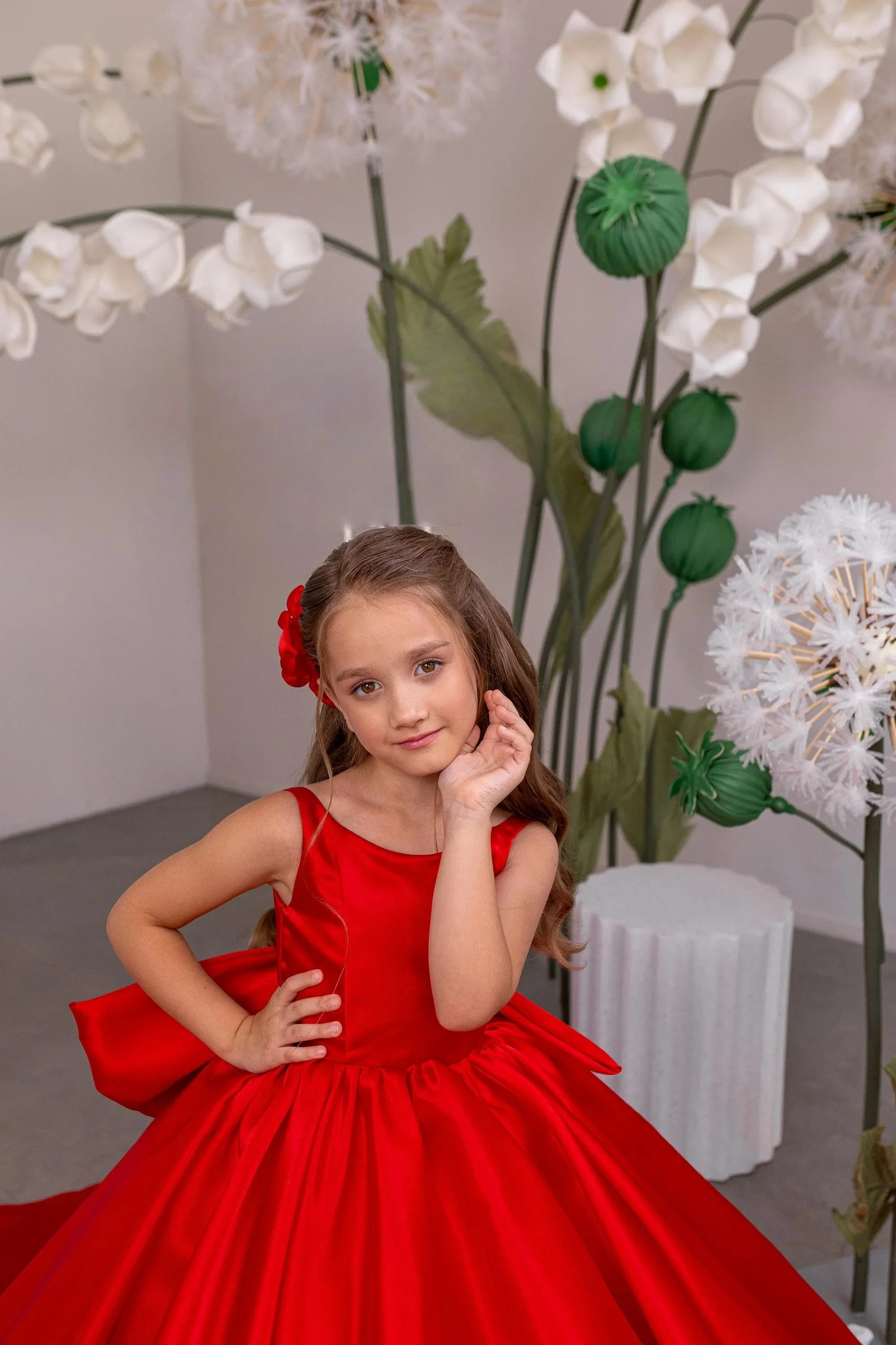 

Custom JDY High-end Heavy Industry Satin Bow Flower Girl Dress Wedding Party Gown Birthday Pageant Dress for Kids Princess Gown