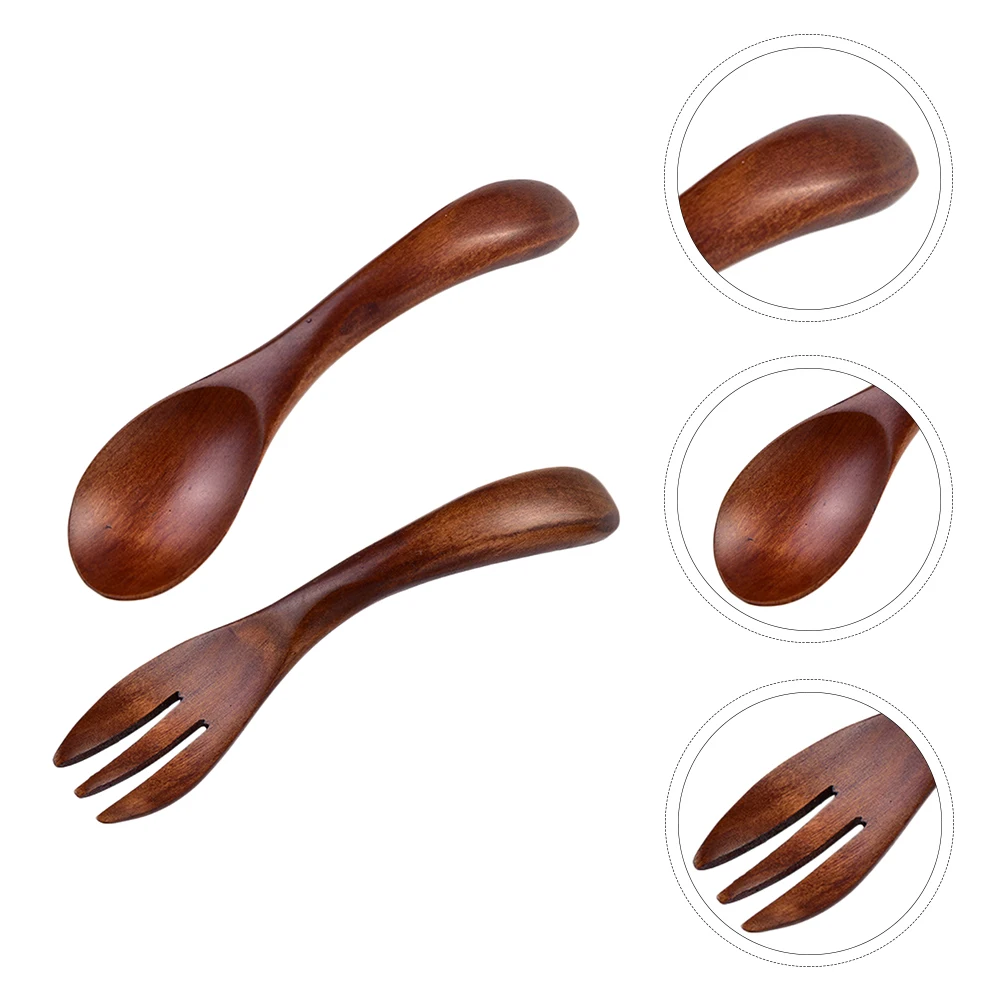 

1 Creative Kids Wooden Spoon Fork Set Natural Durable Tableware Premium Quality Safe Easy Carry Simple Design Soup Rice Cereal