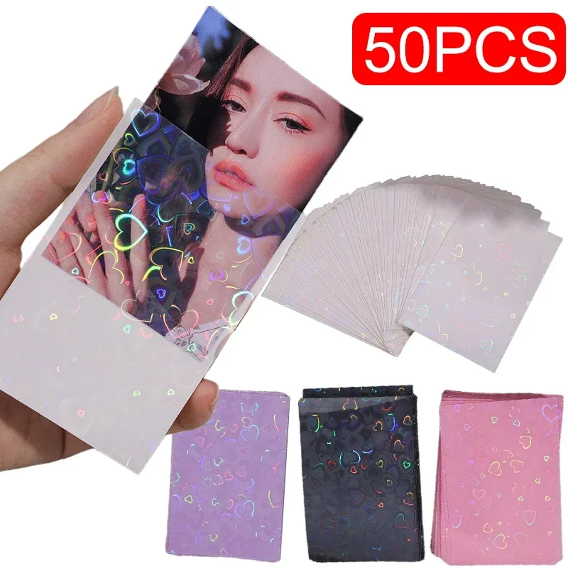 50Pcs/Pack Glittery Colored Kpop Idol Card Holder Photocard Sleeves Love Heart Photo Cards Protective Case Storage Pack Cover