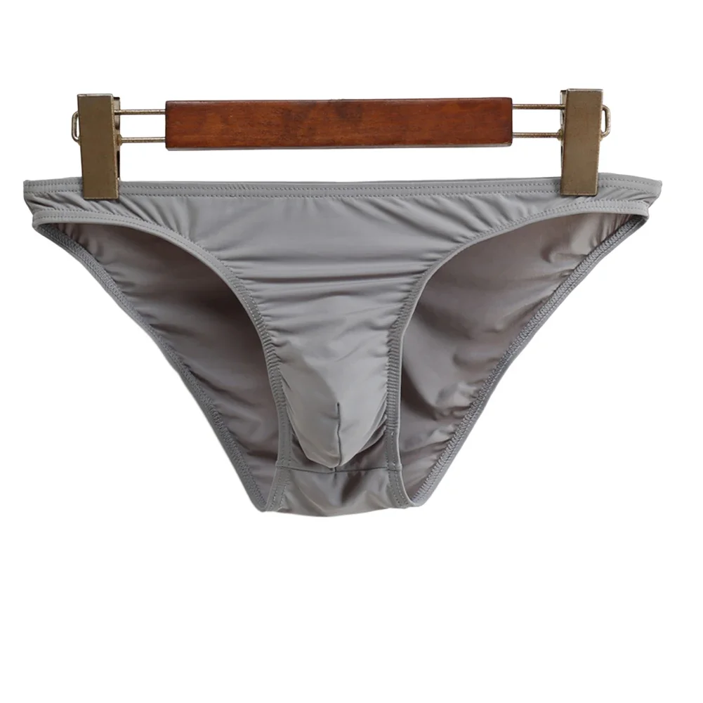 Ropa interior Sexy para Hombre, Tanga de seda con bolsa de bulto, calzoncillos básicos de talla grande, Color sólido, lencería ultrasuave