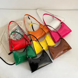 Bolsa de ombro de couro PU retrô feminina, bolsas axilas monocromáticas, bolsas casuais para senhoras, moda