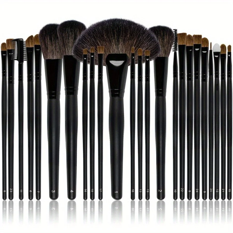 다재다능한 24피스 메이크업 브러쉬 세트에는 합성 강모 브러쉬 1세트와 여행용 파우치가 포함되어 있습니다. 메이크업 브러쉬 세트
