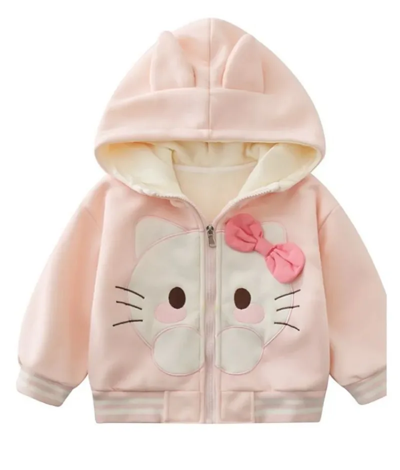 

Girly Heart Hello Kitty Anime Kawaii Sanrio Long Sleeve Fleece Thickened Coat 2025 Winter Cute Coat Clothes Jacket Gifts