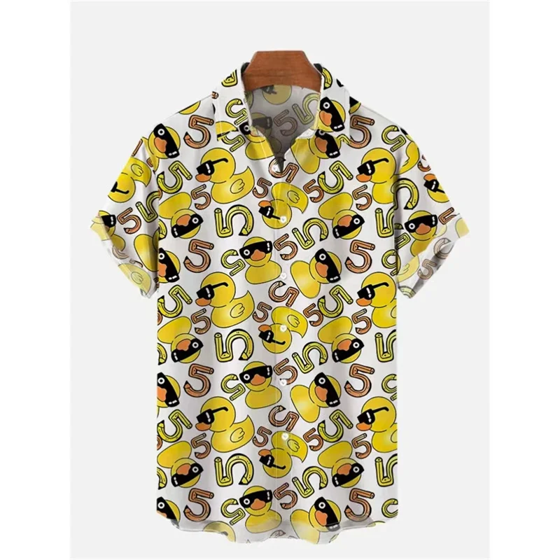 Camisa de Cosplay con patrón de pato para hombre, camisa de manga corta con estampado 3D de animales de dibujos animados de empalme, Unisex, moda hawaiana