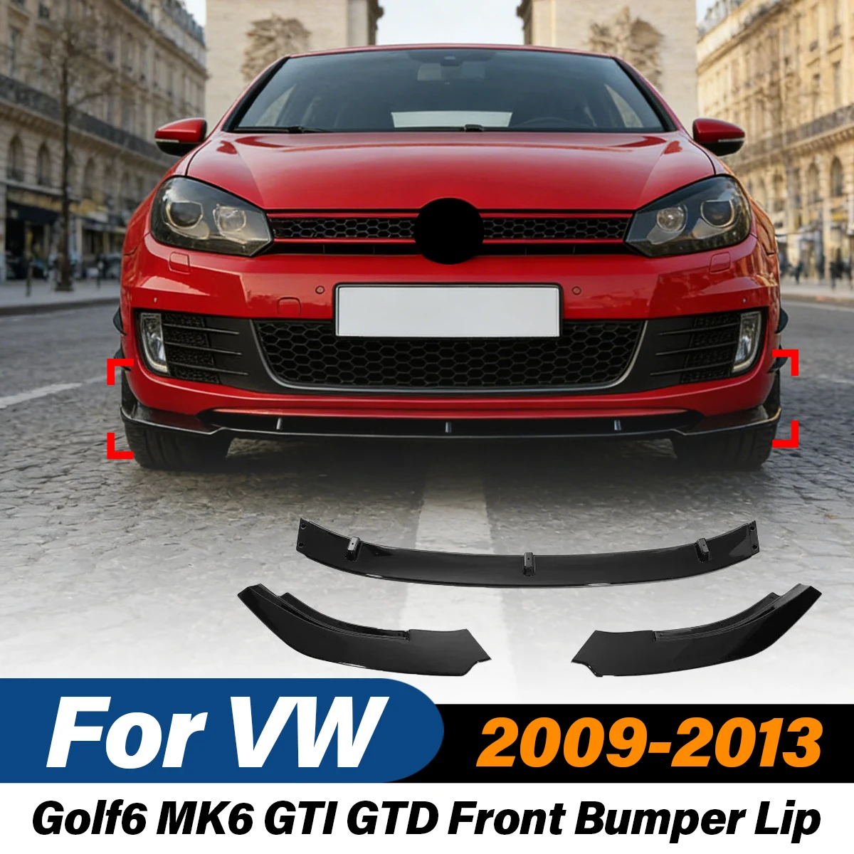For VW Golf6 MK6 GTI GTD 2009 2010 2011 2012 2013 Automobile Front Bumper Lip Sports Spoiler ABS Splitter Body Modification Kit
