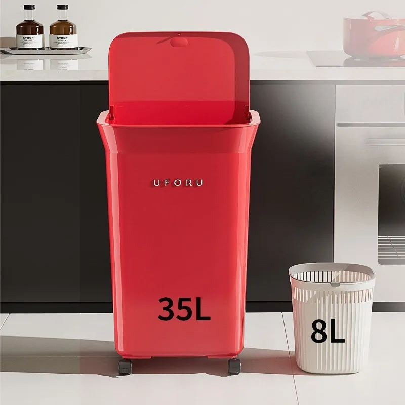 Large Trash Can Kitchen 35L Food Waste Disposal Trash Bin with Wheels Portable Litter Bins Anti Odor Home Luxury Garbage Can