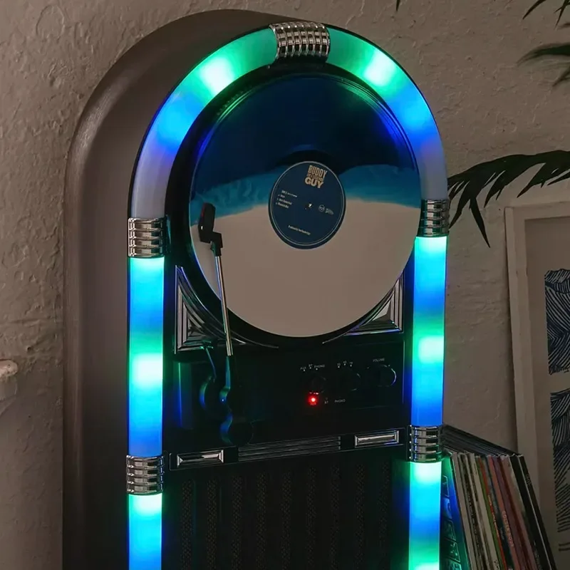 縦型BluetoothビニールレコードプレーヤーレトロLEDライトジュークボックス