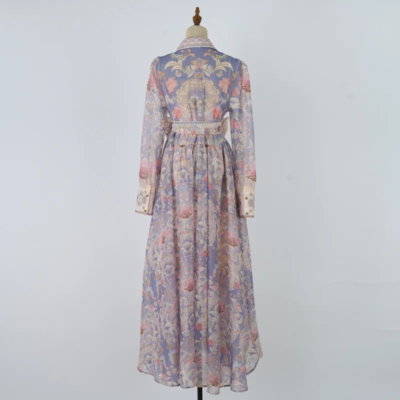 Street Sle Cintura Alta Longo Vestido Estampado Sve com Detalhe de Botão Maxi Dr Casual Neutro Saia Alta Ne Flounce