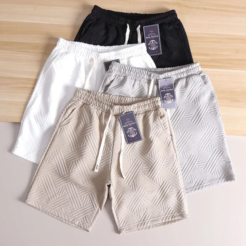 

Men's Summer Faion Casual Loose Five-Quarter ort Pants European Cotton Tka Pattern Straight Leg Pants Urban Sle orts